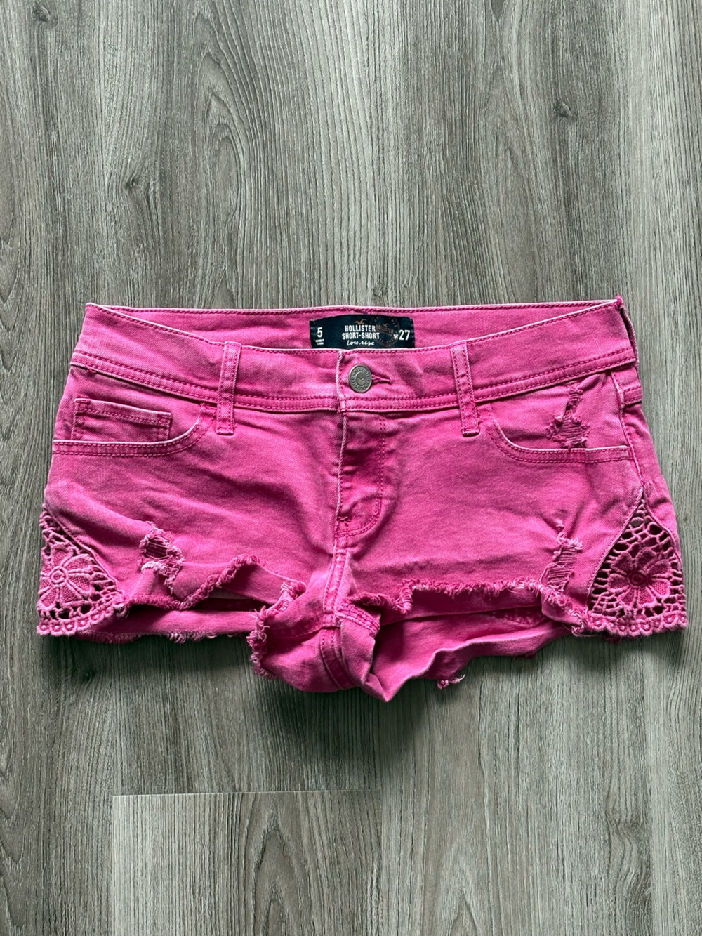 Hollister Hot Pink Denim Shorties with Crochet Hem - Picture 1 of 4